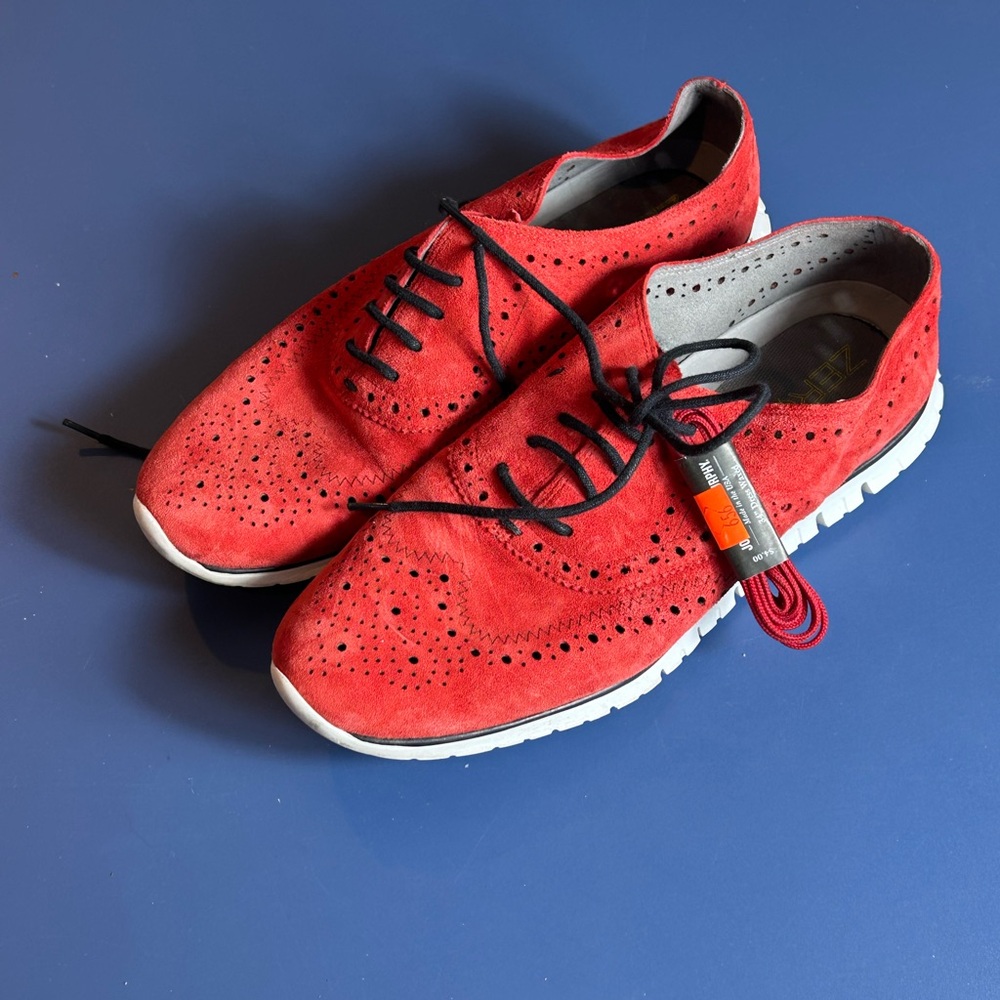 Cole Haan Red Suede Perforated Loafers